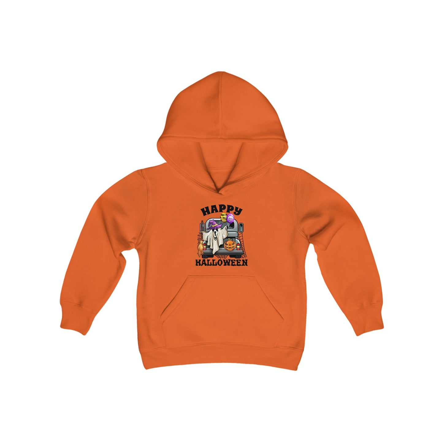 Youth Heavy Blend Hooded Sweatshirt: Trunk or Treat Happy Halloween