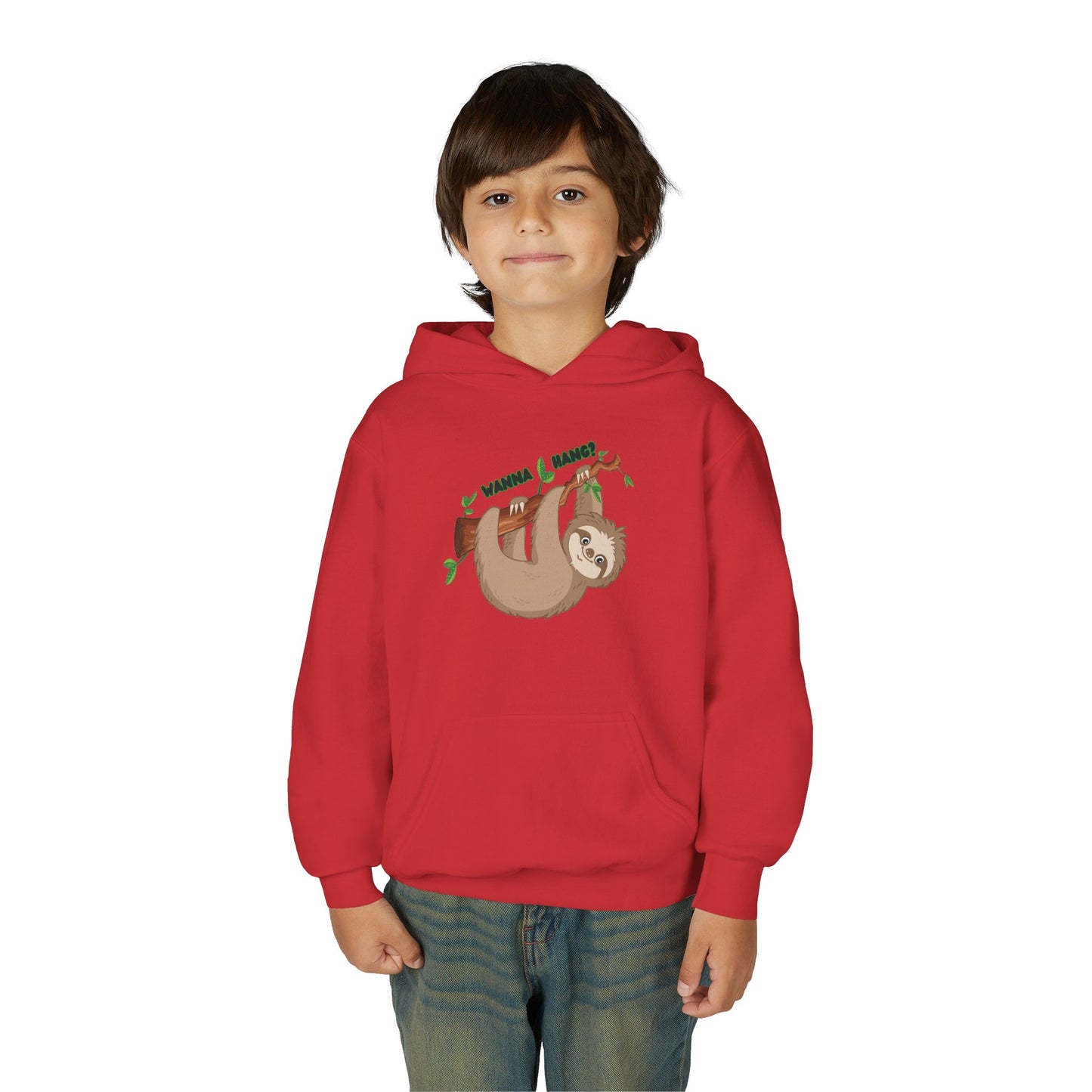 Youth Heavy Blend Hooded Sweatshirt: Sloth - Wanna hang?