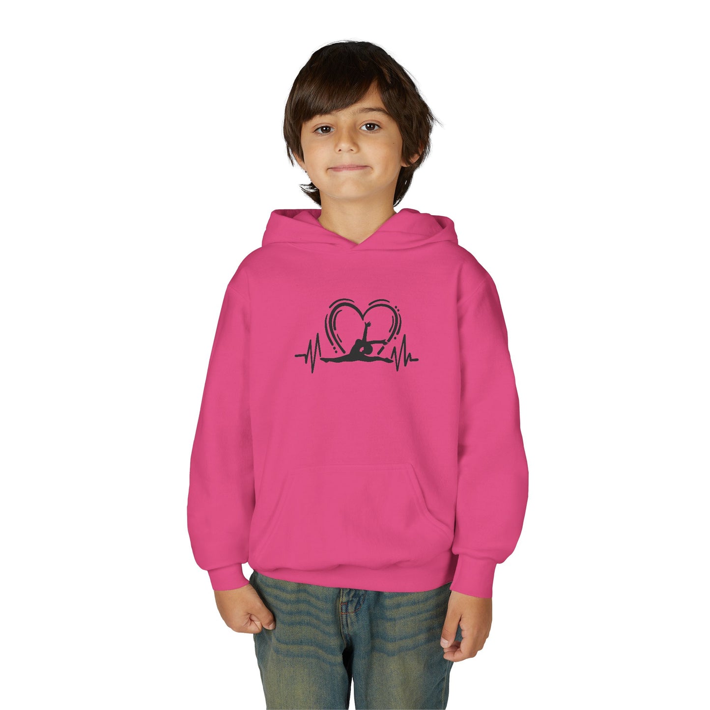 Youth Heavy Blend Hooded Sweatshirt: Gymnastics-Heartbeat