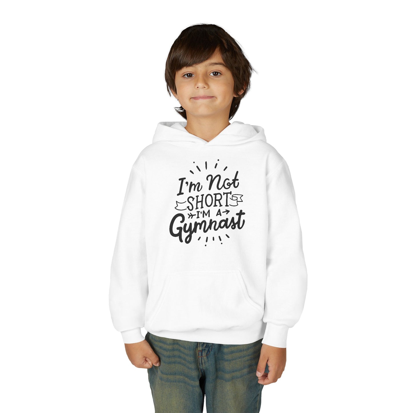 Youth Heavy Blend Hooded Sweatshirt: Gymnastics-I'm not short