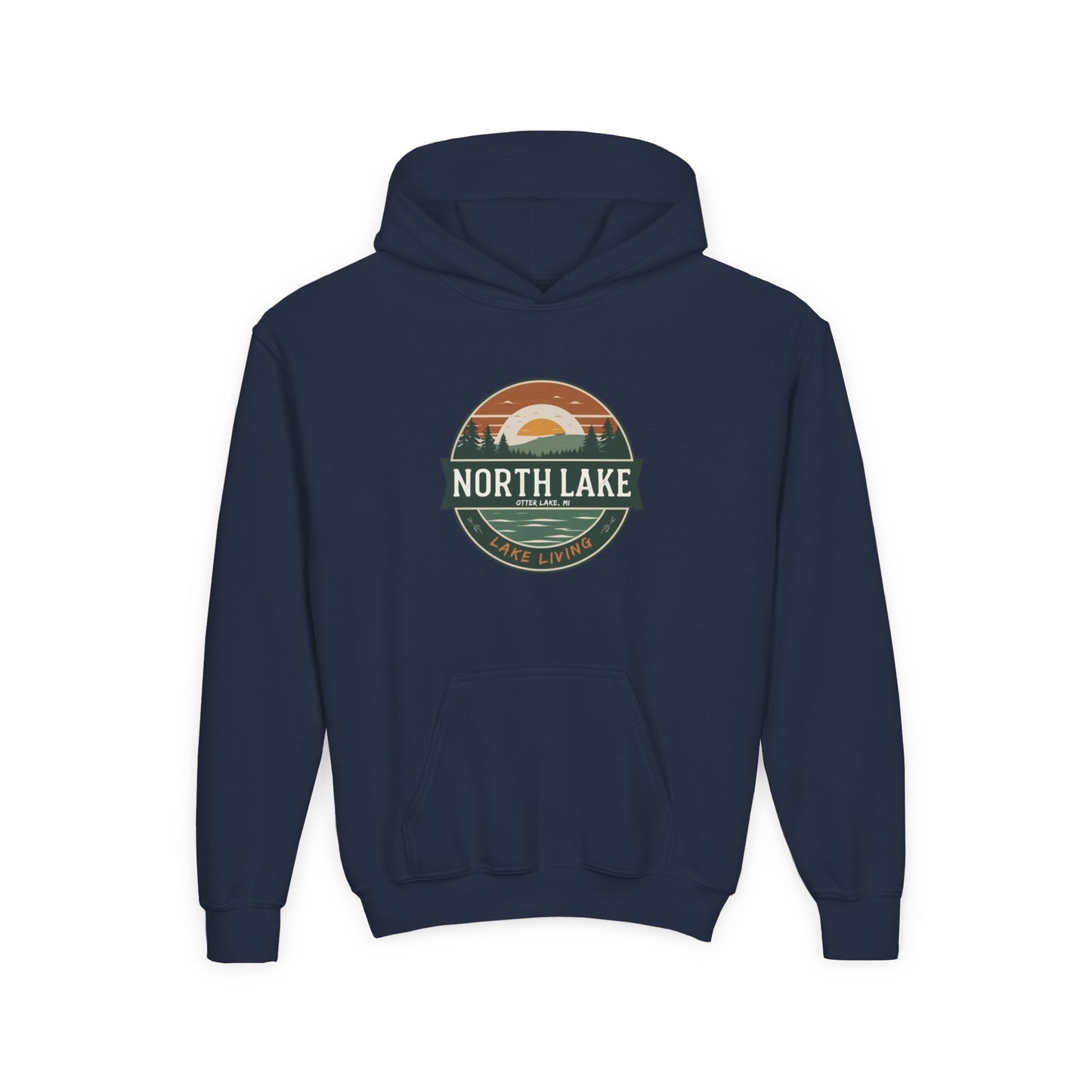 North Lake Youth Hoodie Sweatshirt — Vintage Sunset Graphic