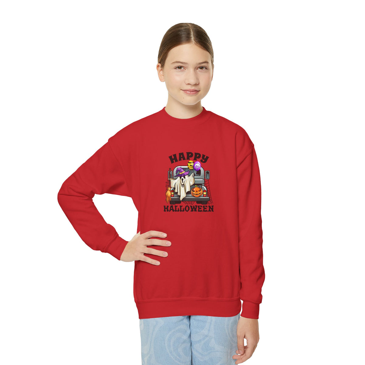 Youth Sweatshirt (Crewneck) - Halloween - Trunk or Treat Graphic (Happy Halloween)