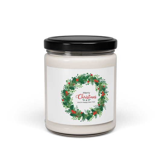 Scented Soy Candle, 9oz: Merry Christmas wreath