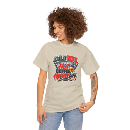 Hockey T-Shirt — Cold Rink, Hot Coffee, Hockey Life | Funny Hockey Parent Gift