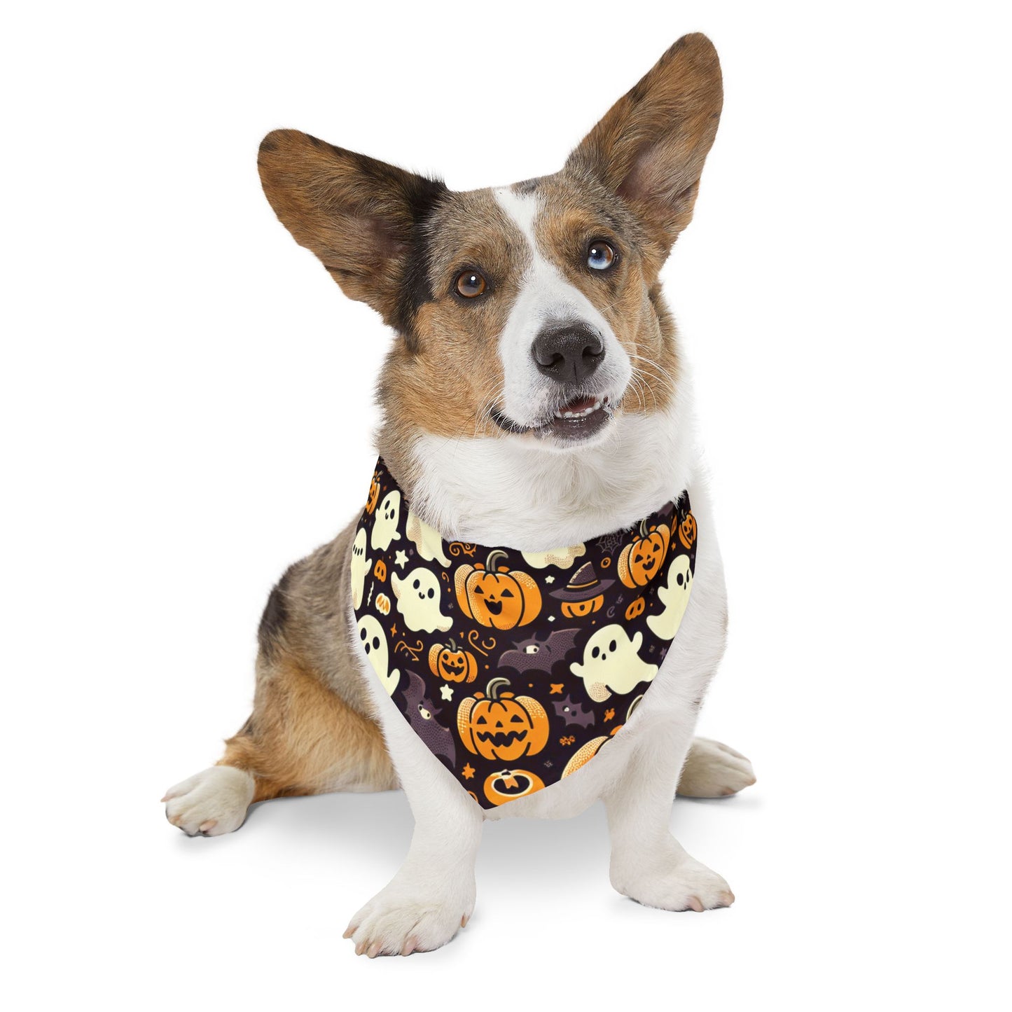 Pet Bandana Collar: Halloween pattern, pumpkins & ghosts