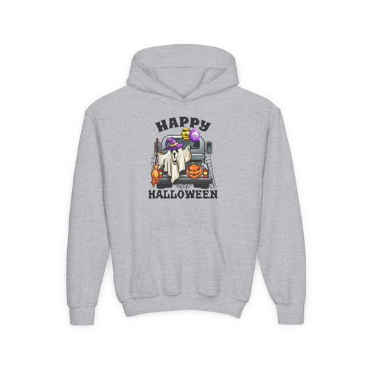 Youth Heavy Blend Hooded Sweatshirt: Trunk or Treat Happy Halloween