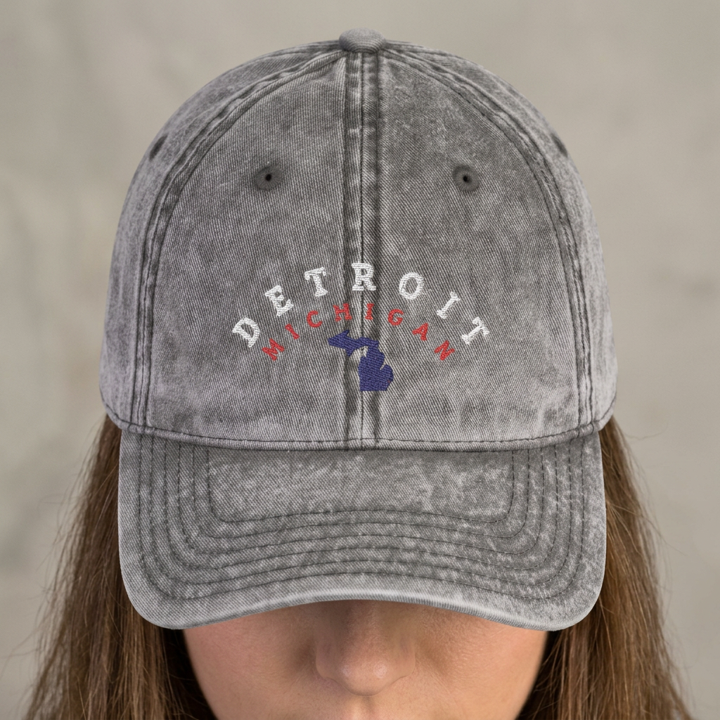 Vintage Distressed Embroidered Baseball Cap — Detroit, Michigan