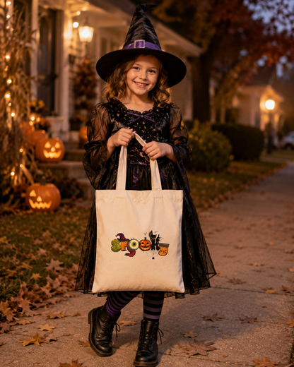 Halloween Trick-or-Treat Cotton Canvas Tote Bag — "Spooky"