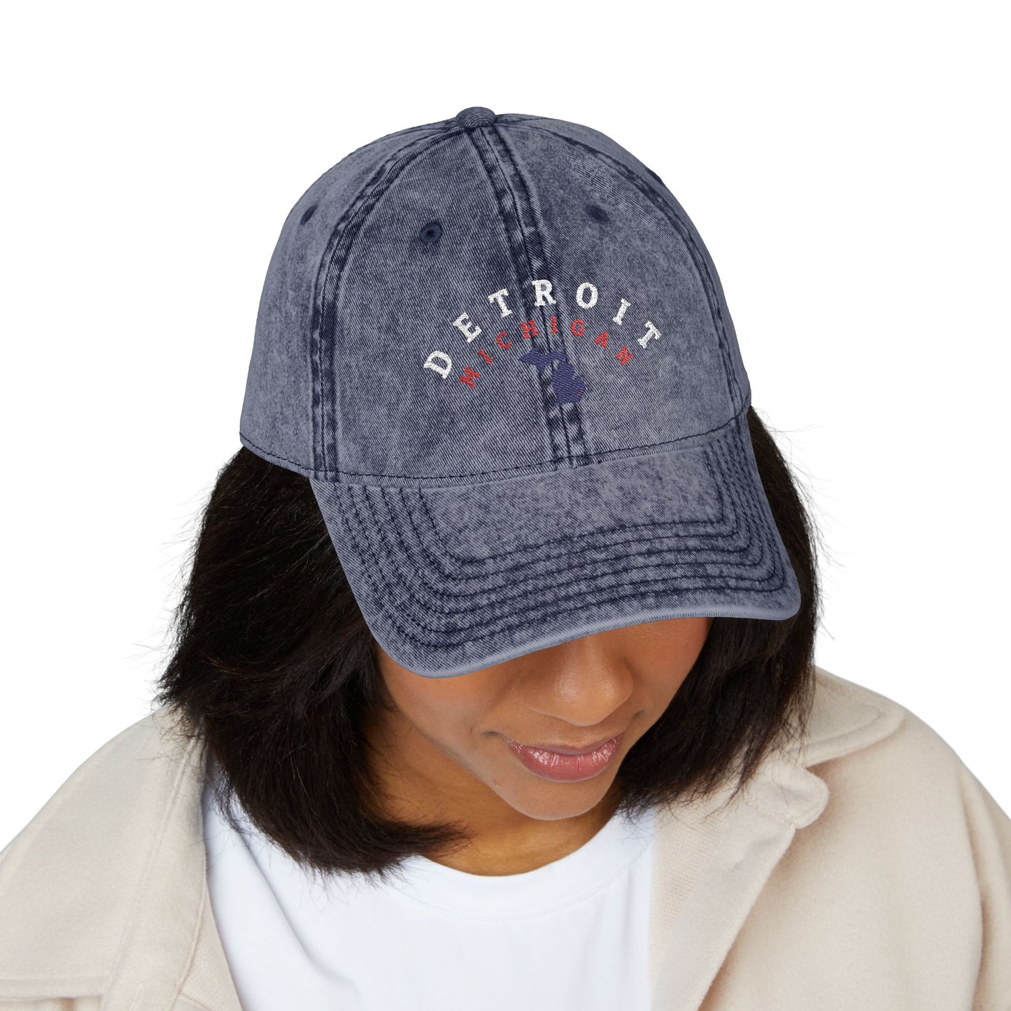 Vintage Distressed Embroidered Baseball Cap — Detroit, Michigan