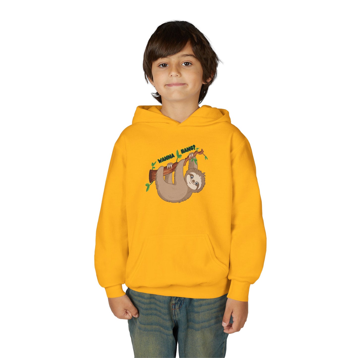 Youth Heavy Blend Hooded Sweatshirt: Sloth - Wanna hang?