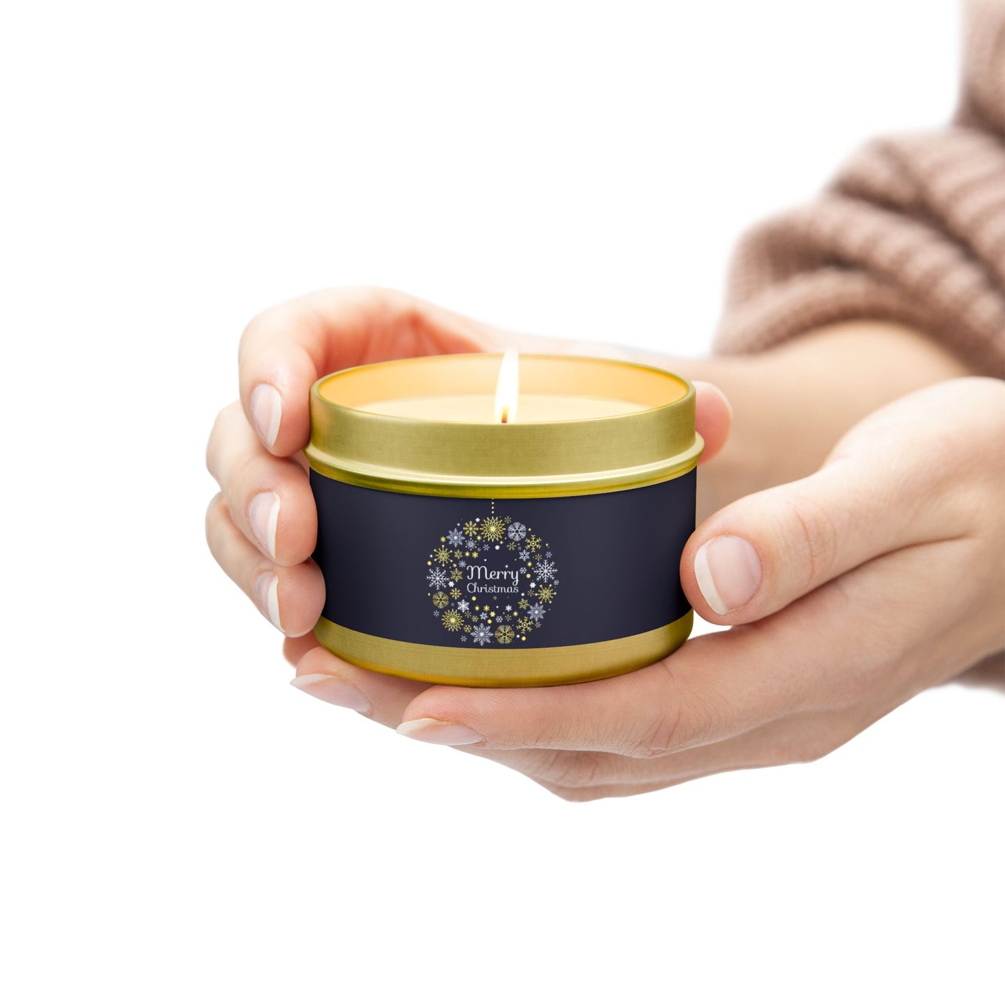 Tin Candles: Merry Christmas navy snow bulb