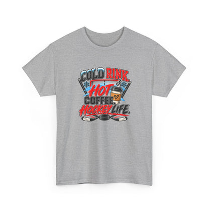 Hockey T-Shirt — Cold Rink, Hot Coffee, Hockey Life | Funny Hockey Parent Gift