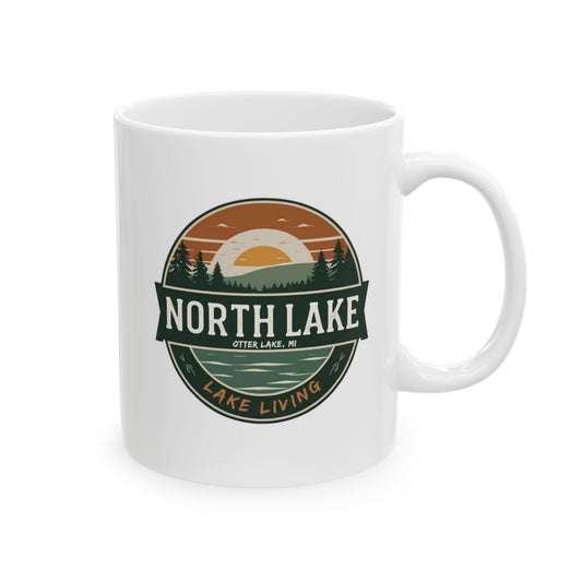 North Lake Ceramic Mug — Vintage Sunset Graphic (11oz & 15oz)