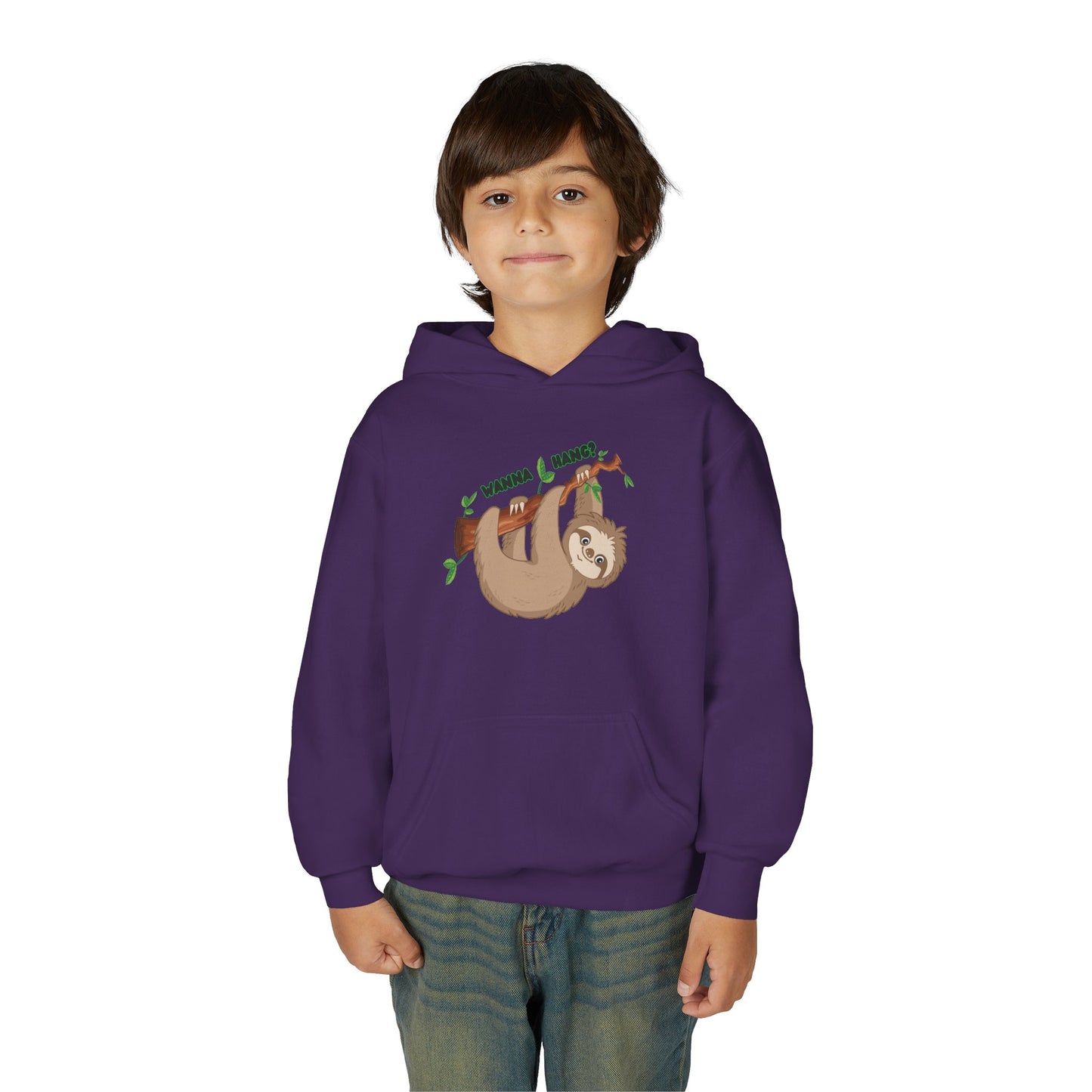 Youth Heavy Blend Hooded Sweatshirt: Sloth - Wanna hang?