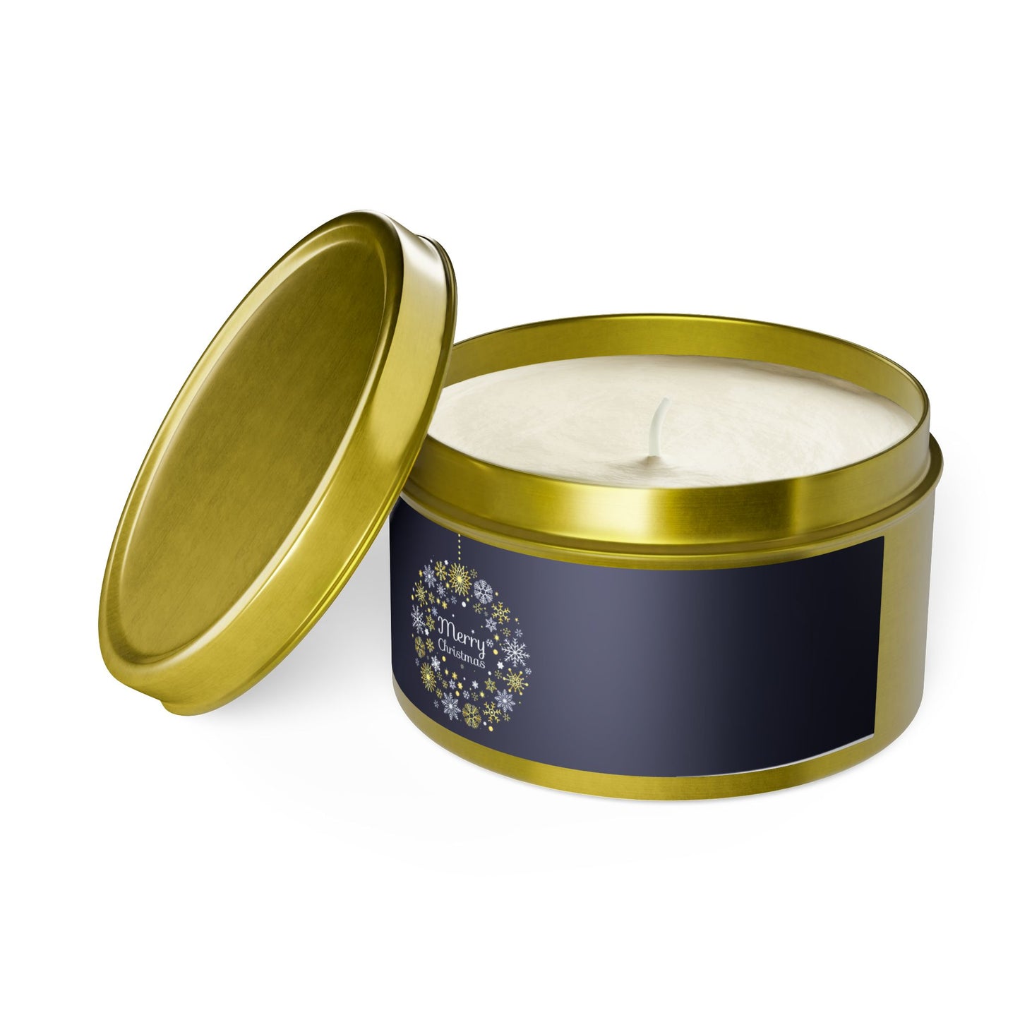 Tin Candles: Merry Christmas navy snow bulb