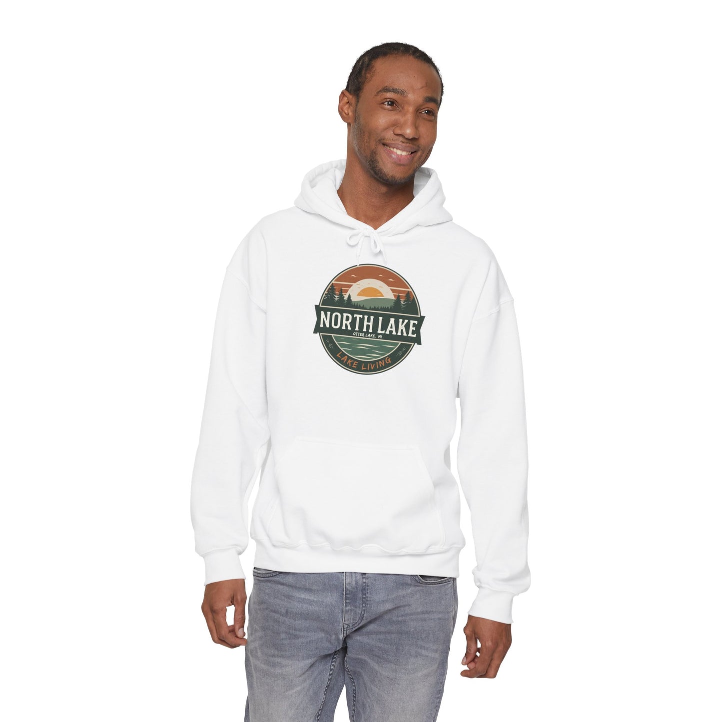 North Lake Hoodie Sweatshirt - Vintage Sunset Graphic