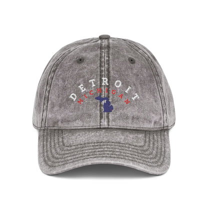 Baseball Cap — Vintage Distressed Embroidered - Detroit, Michigan (red, white, blue)