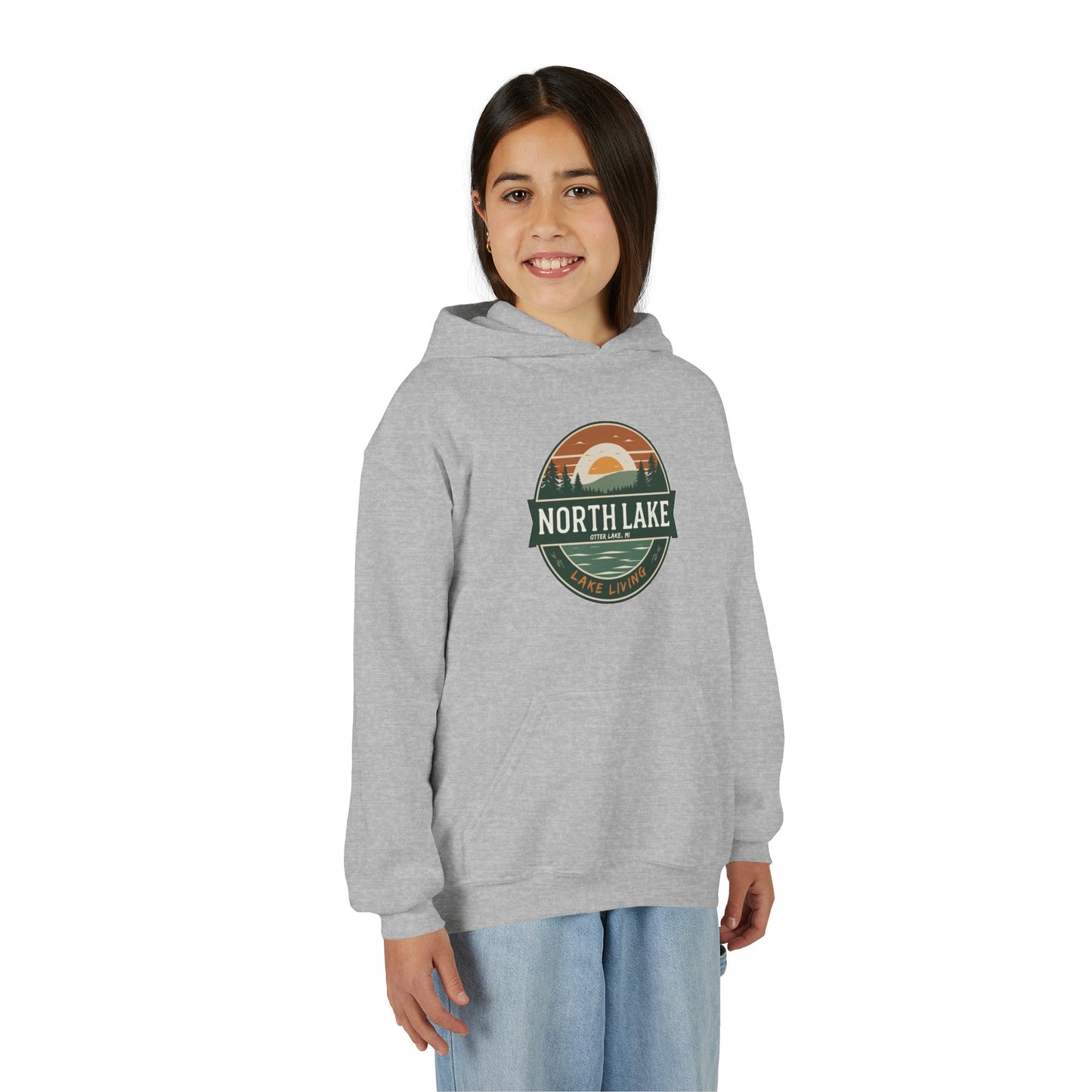 North Lake Youth Hoodie Sweatshirt — Vintage Sunset Graphic