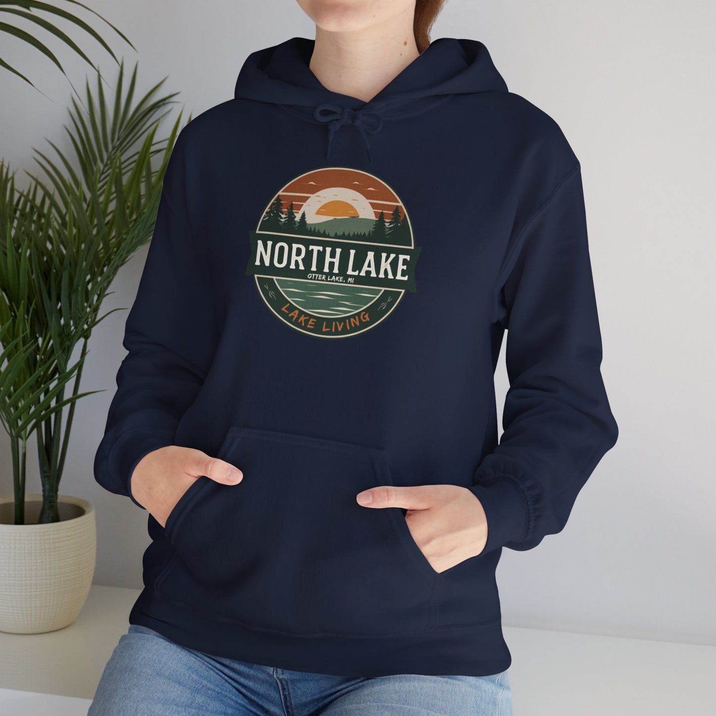 North Lake Hoodie Sweatshirt - Vintage Sunset Graphic