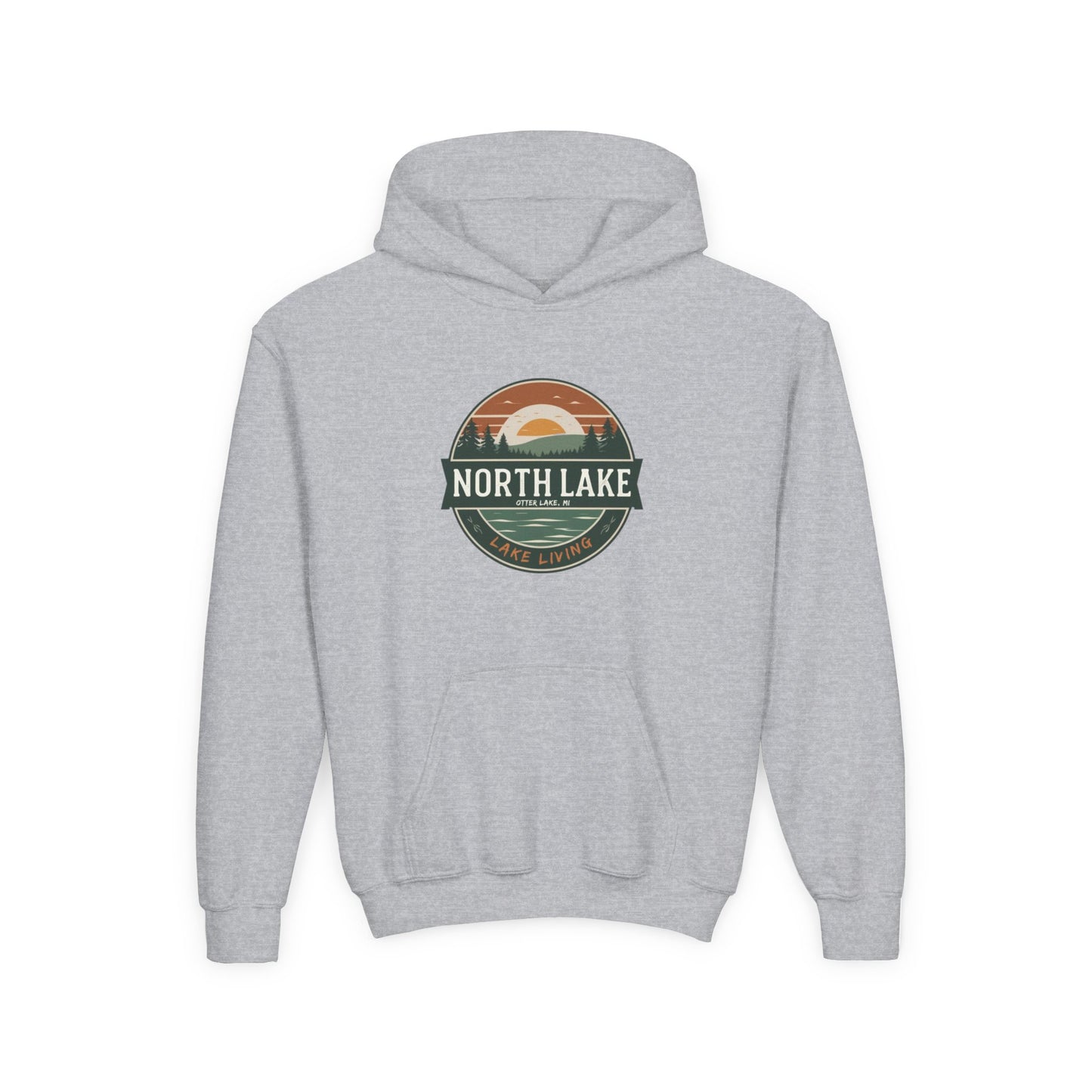 North Lake Youth Hoodie Sweatshirt — Vintage Sunset Graphic