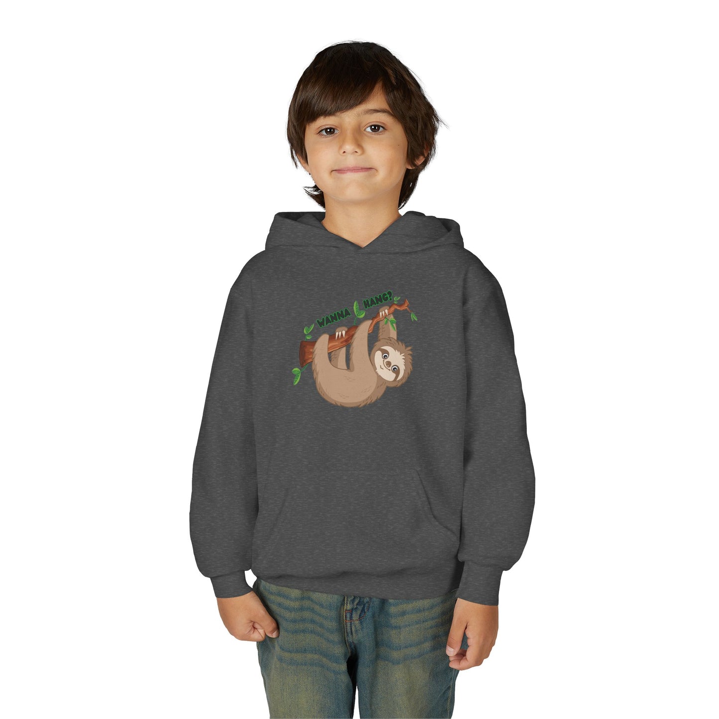 Youth Heavy Blend Hooded Sweatshirt: Sloth - Wanna hang?