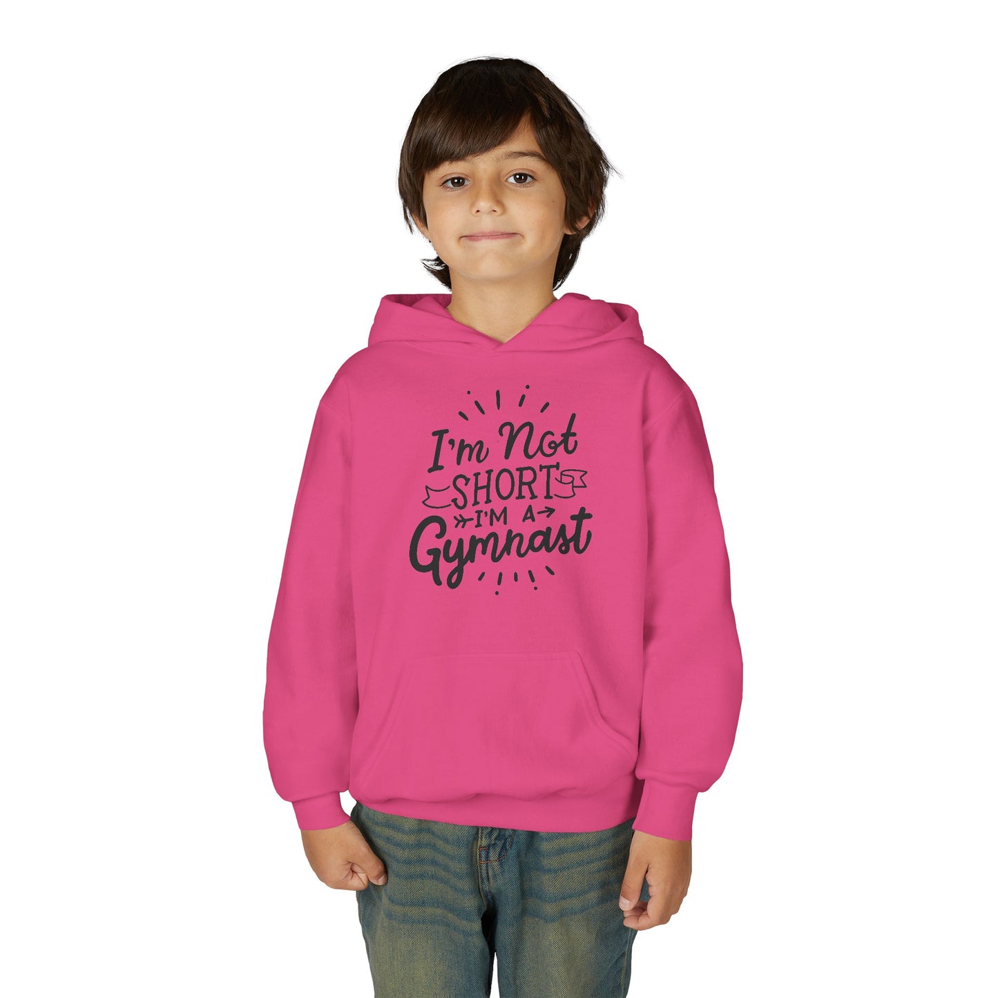 Youth Heavy Blend Hooded Sweatshirt: Gymnastics-I'm not short