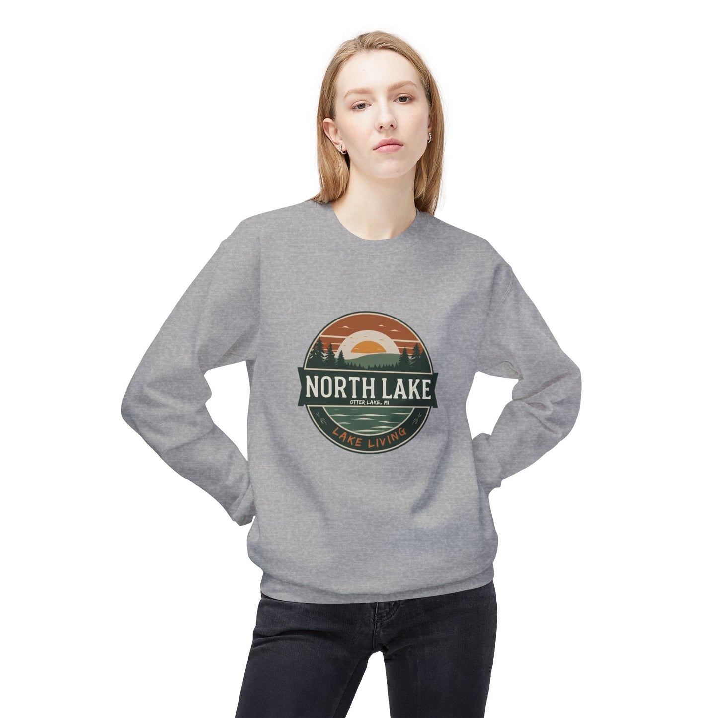 North Lake Crewneck Sweatshirt - Vintage Sunset Graphic