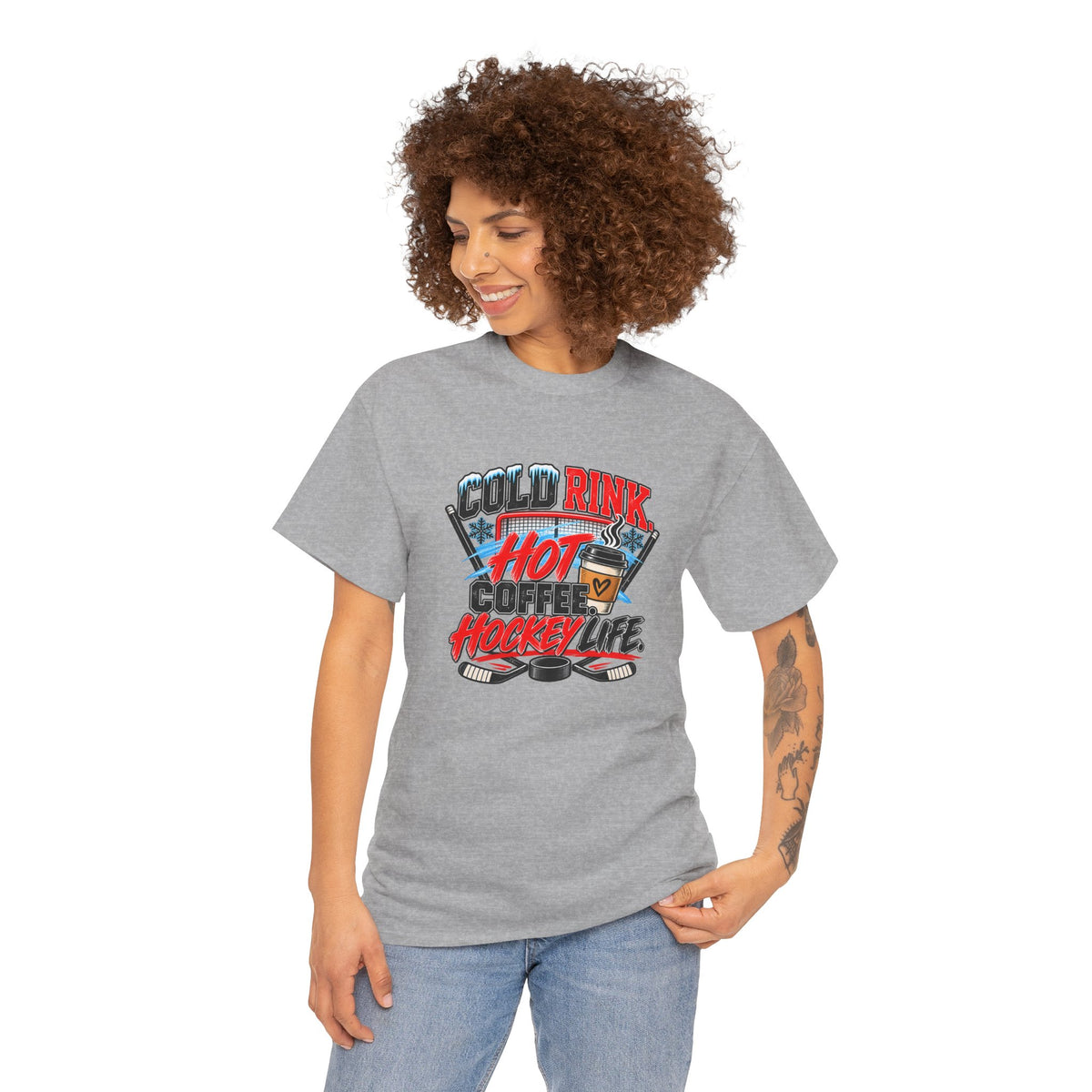 Hockey T-Shirt — Cold Rink, Hot Coffee, Hockey Life | Funny Hockey Parent Gift