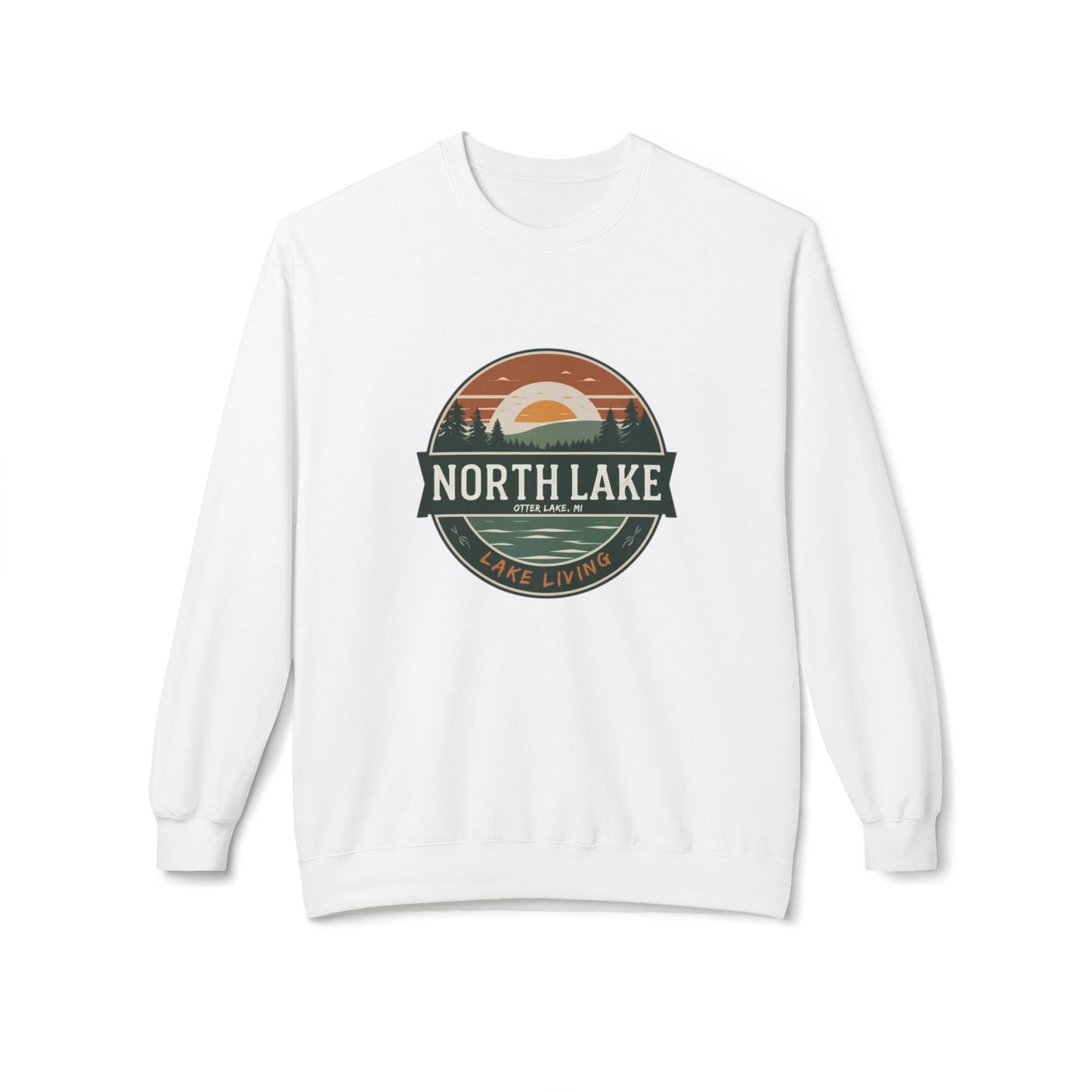 North Lake Crewneck Sweatshirt - Vintage Sunset Graphic
