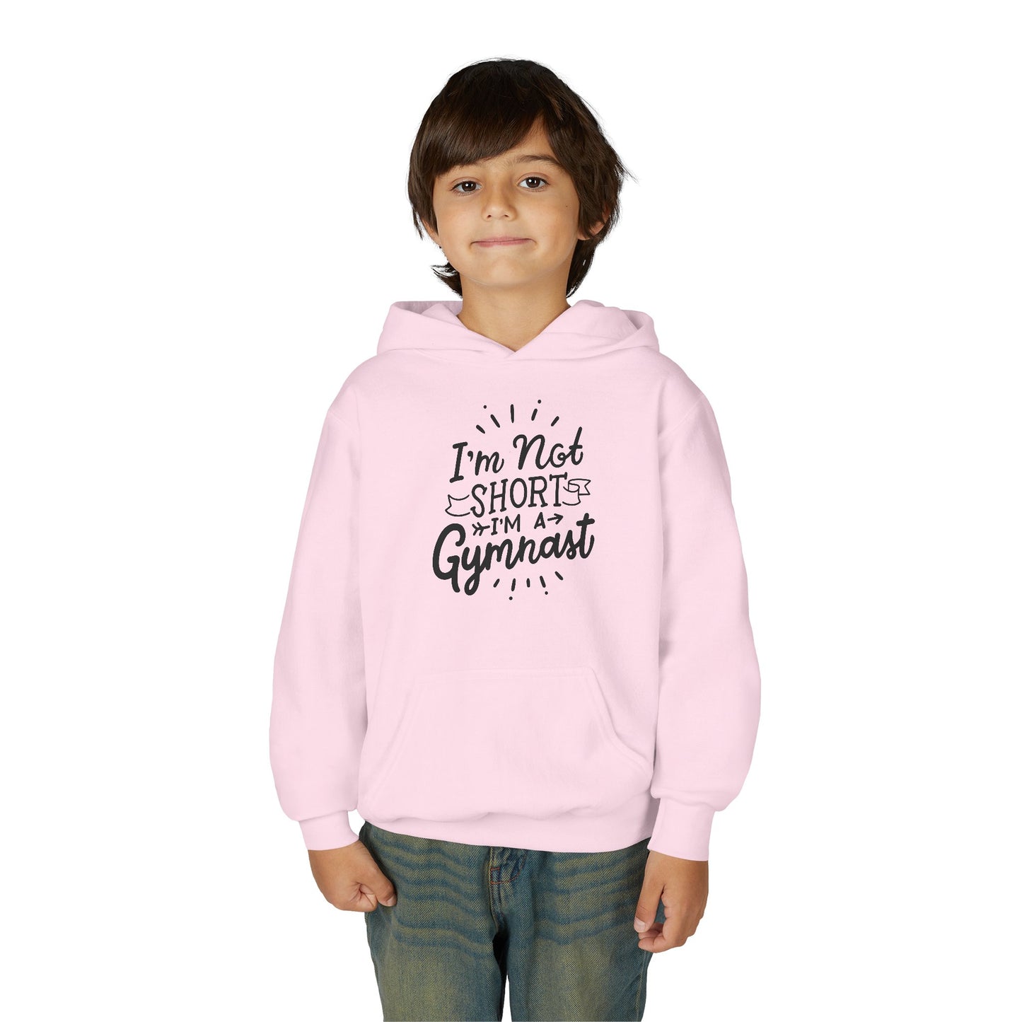 Youth Heavy Blend Hooded Sweatshirt: Gymnastics-I'm not short