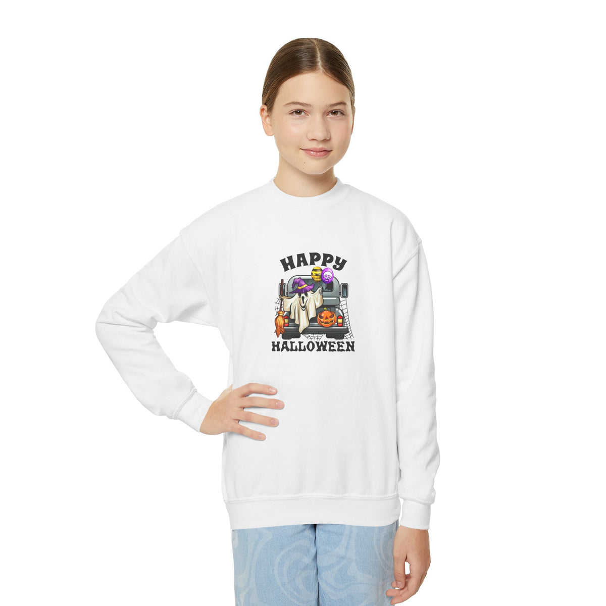 Youth Sweatshirt (Crewneck) - Halloween - Trunk or Treat Graphic (Happy Halloween)