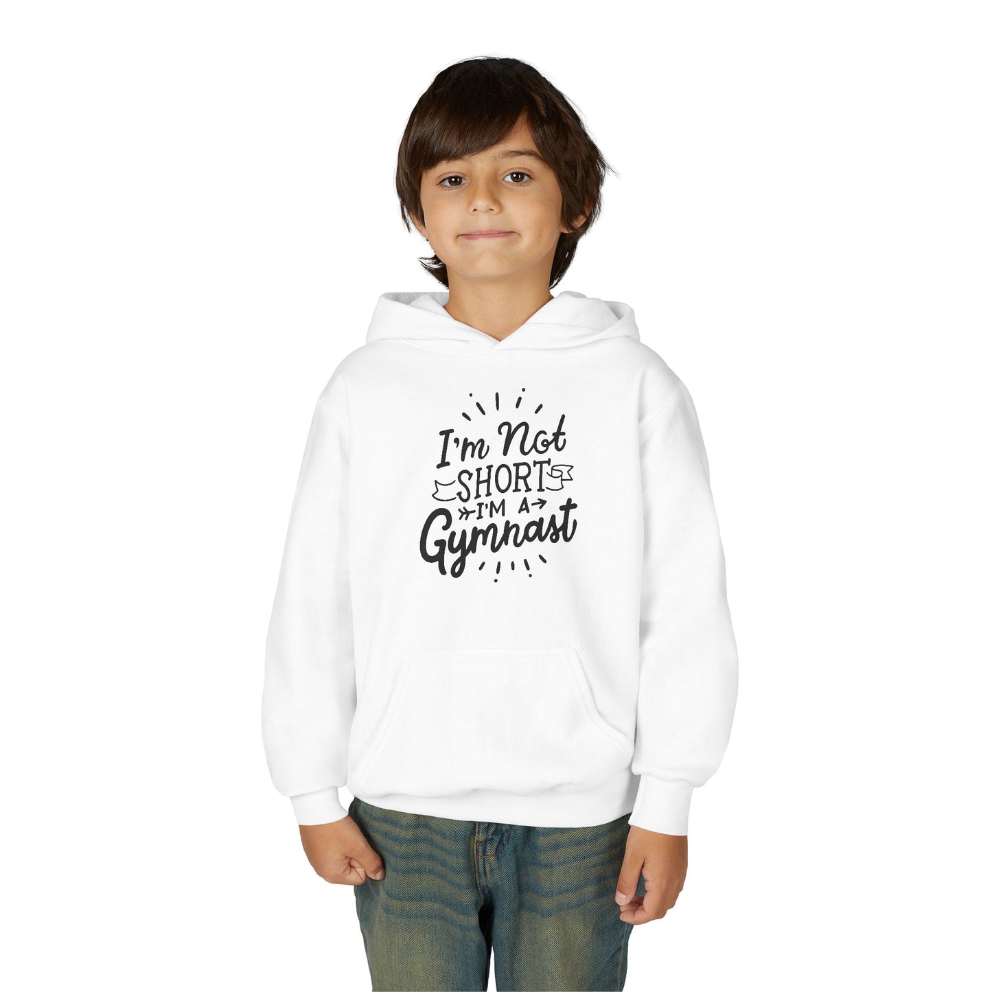 Youth Heavy Blend Hooded Sweatshirt: Gymnastics-I'm not short
