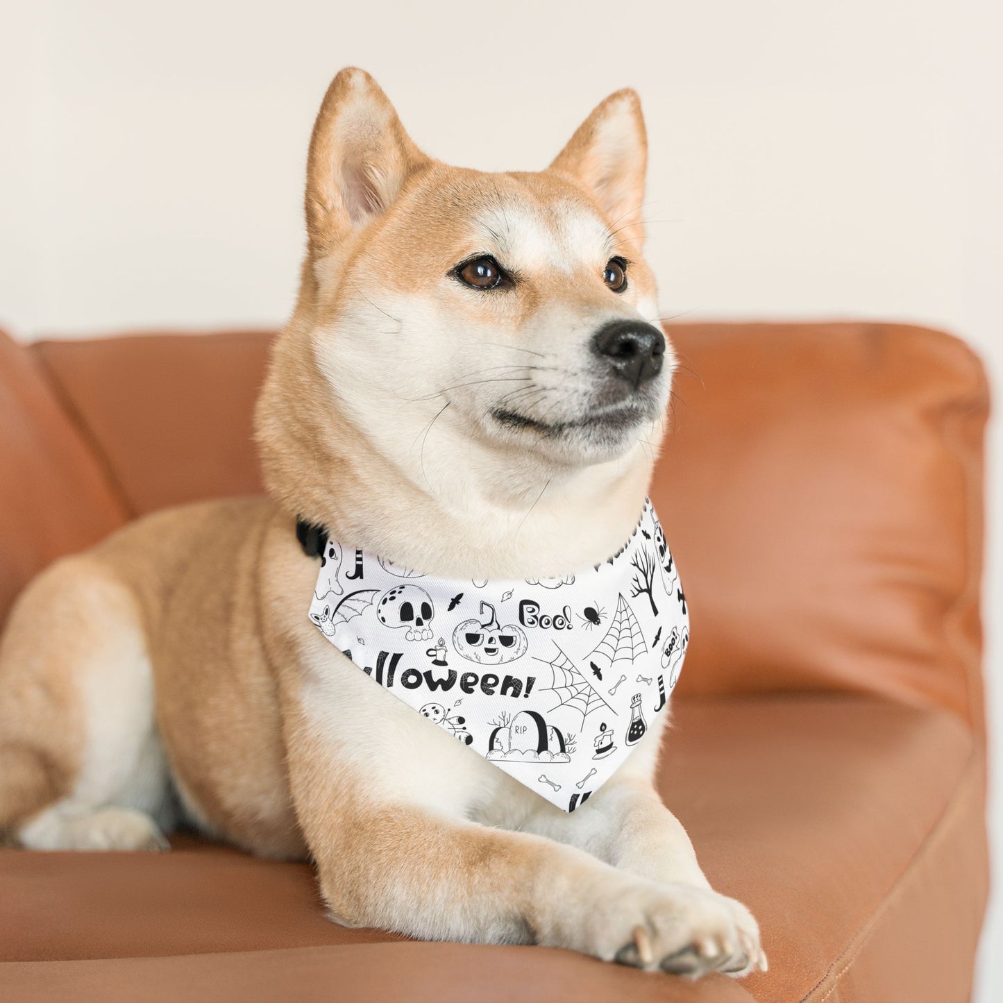Pet Bandana Collar: B&W Halloween pattern