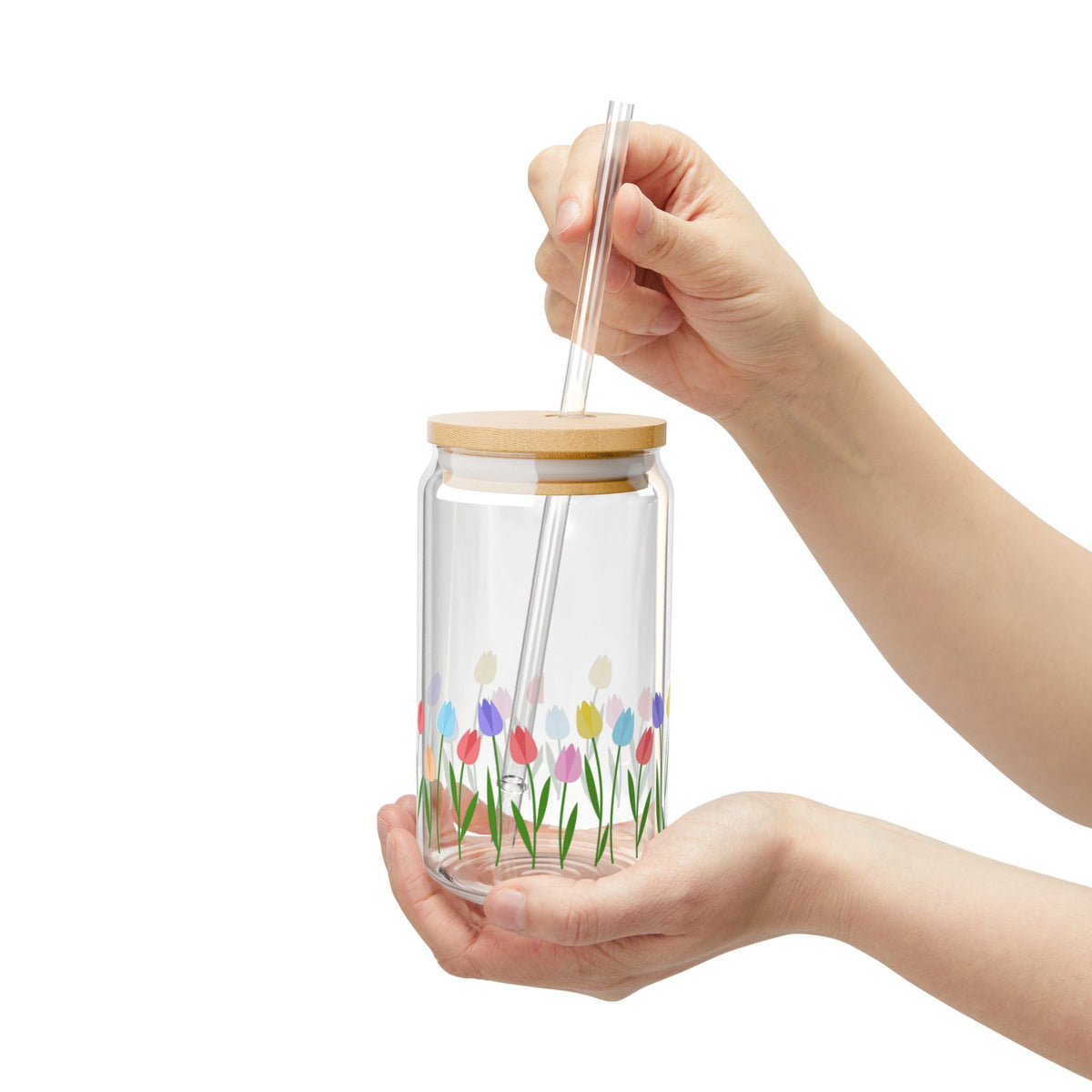 Floral Sipper Glass – Tulips (16 oz)