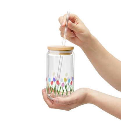 Floral Sipper Glass – Tulips (16 oz)