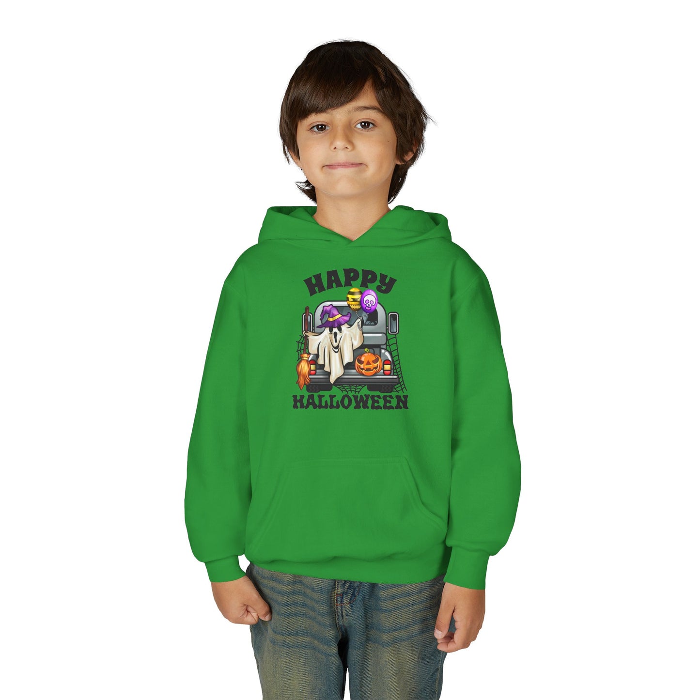 Youth Heavy Blend Hooded Sweatshirt: Trunk or Treat Happy Halloween