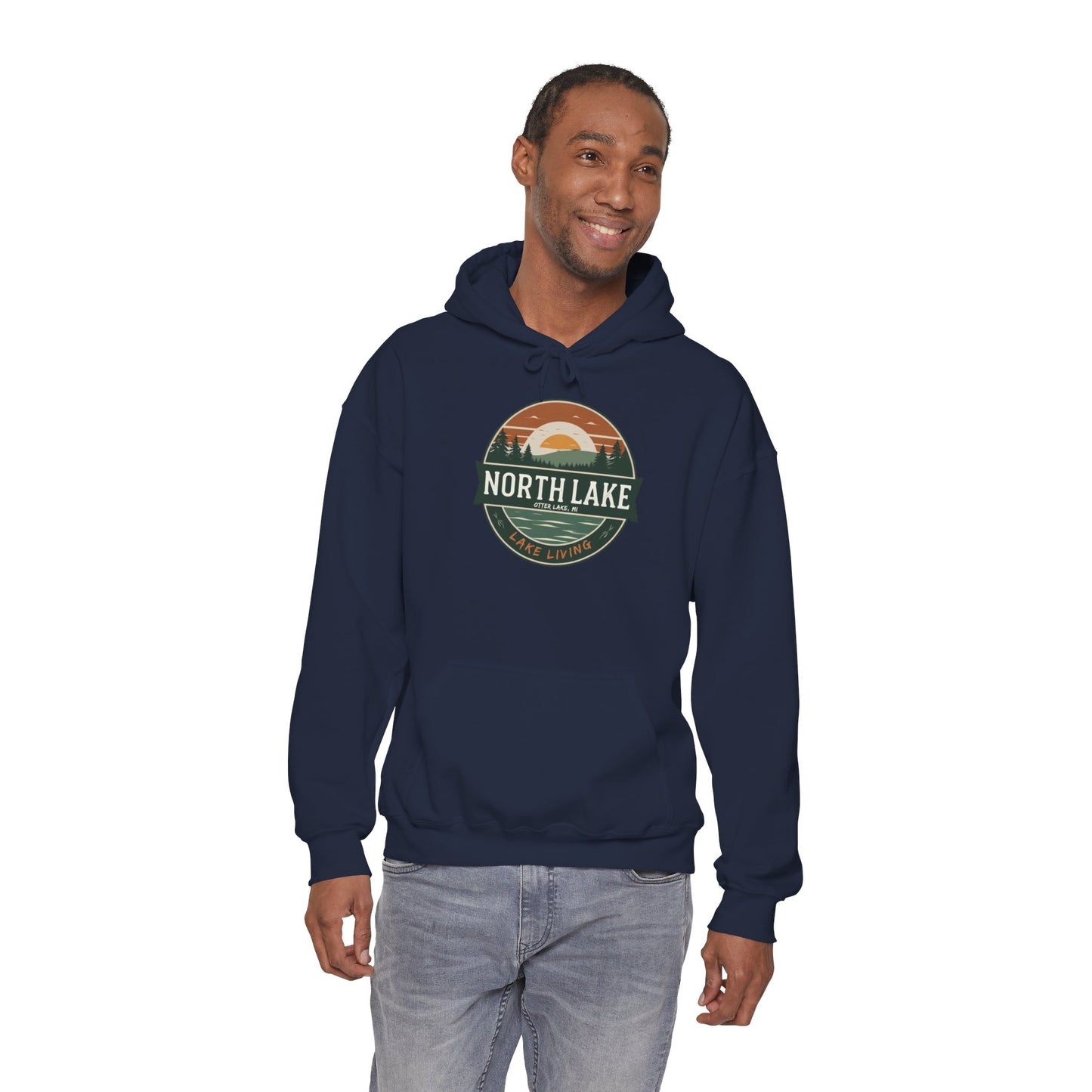 North Lake Hoodie Sweatshirt - Vintage Sunset Graphic