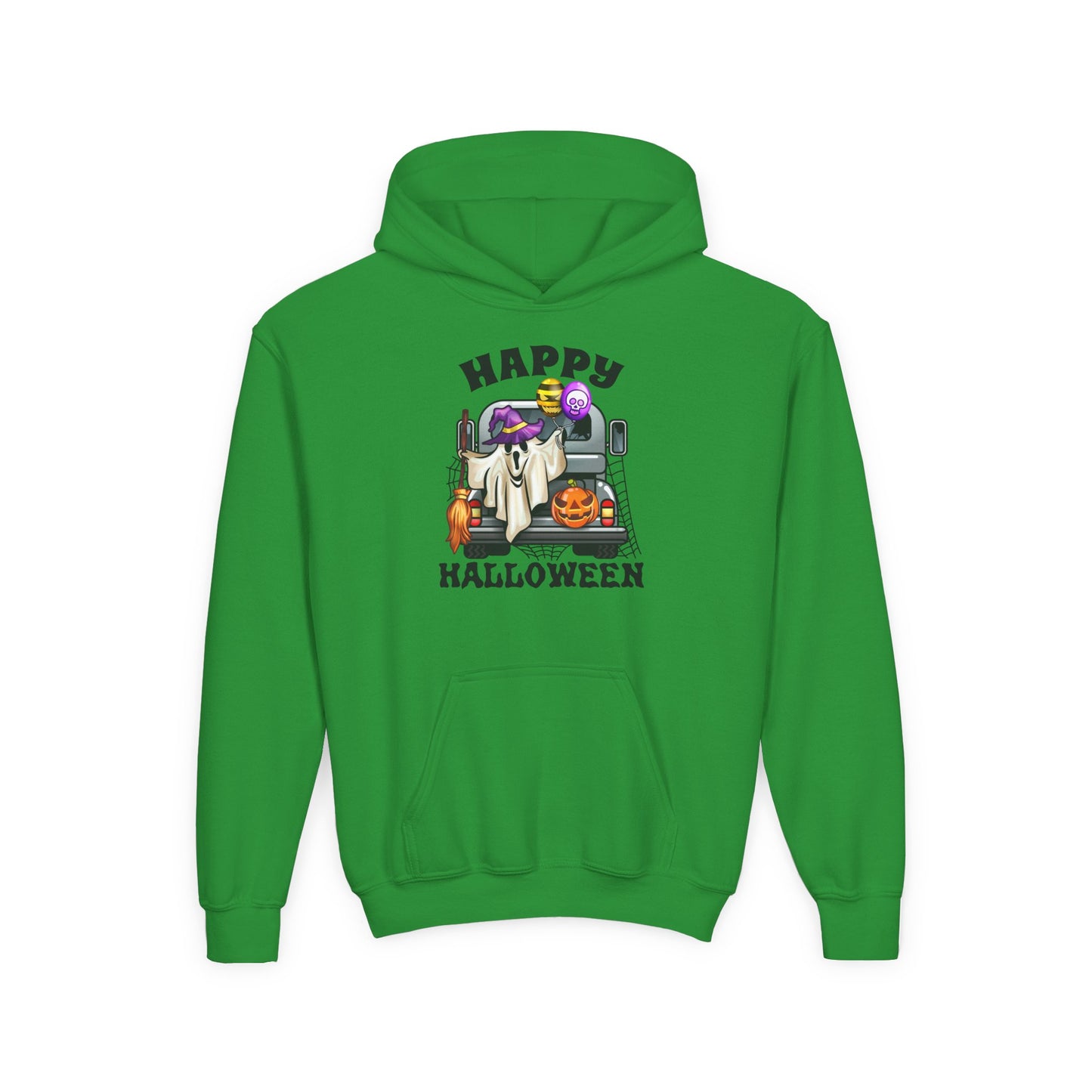 Youth Heavy Blend Hooded Sweatshirt: Trunk or Treat Happy Halloween