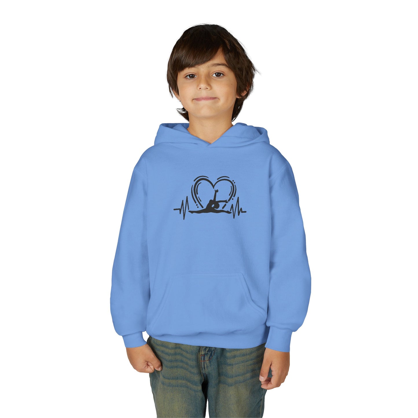 Youth Heavy Blend Hooded Sweatshirt: Gymnastics-Heartbeat