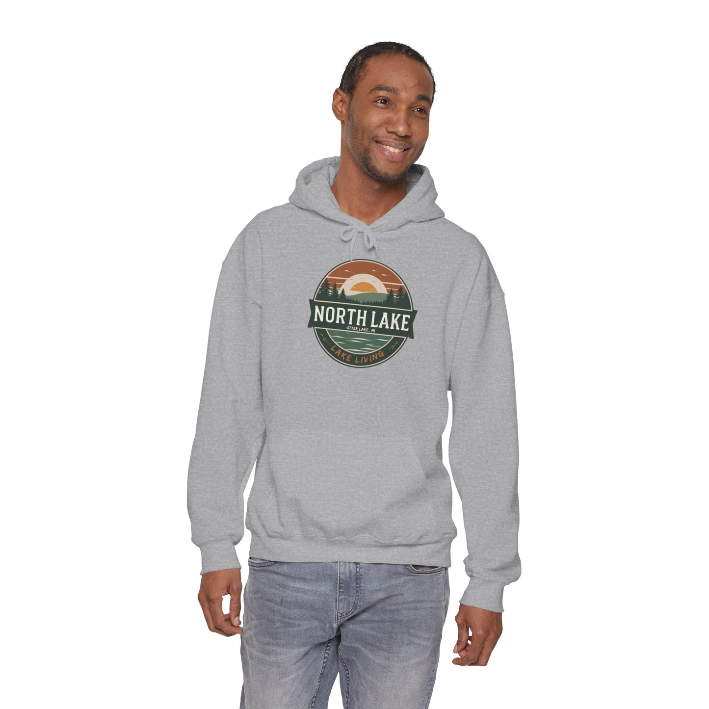 North Lake Hoodie Sweatshirt - Vintage Sunset Graphic