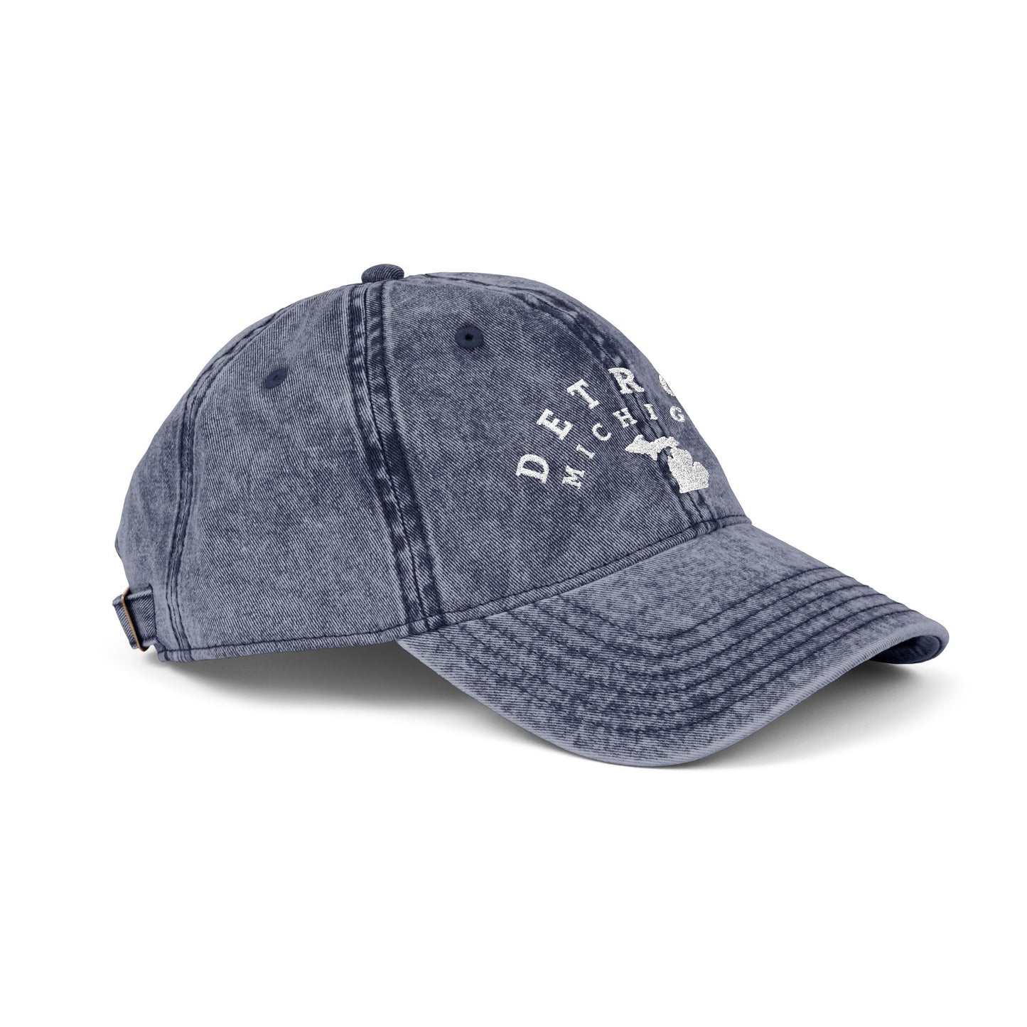 Vintage Distressed Embroidered Baseball Cap — Detroit, Michigan (white lettering)