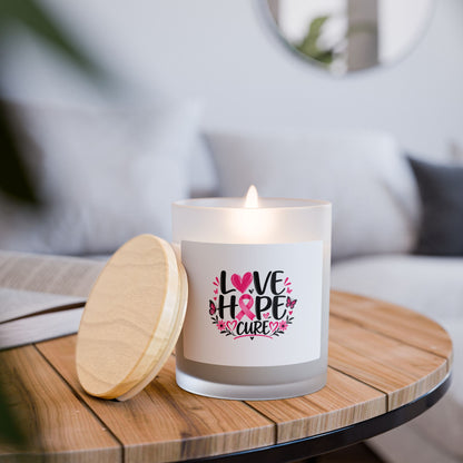 Frosted Glass Candle – Breast Cancer Awareness - Love Hope Cure, 11oz