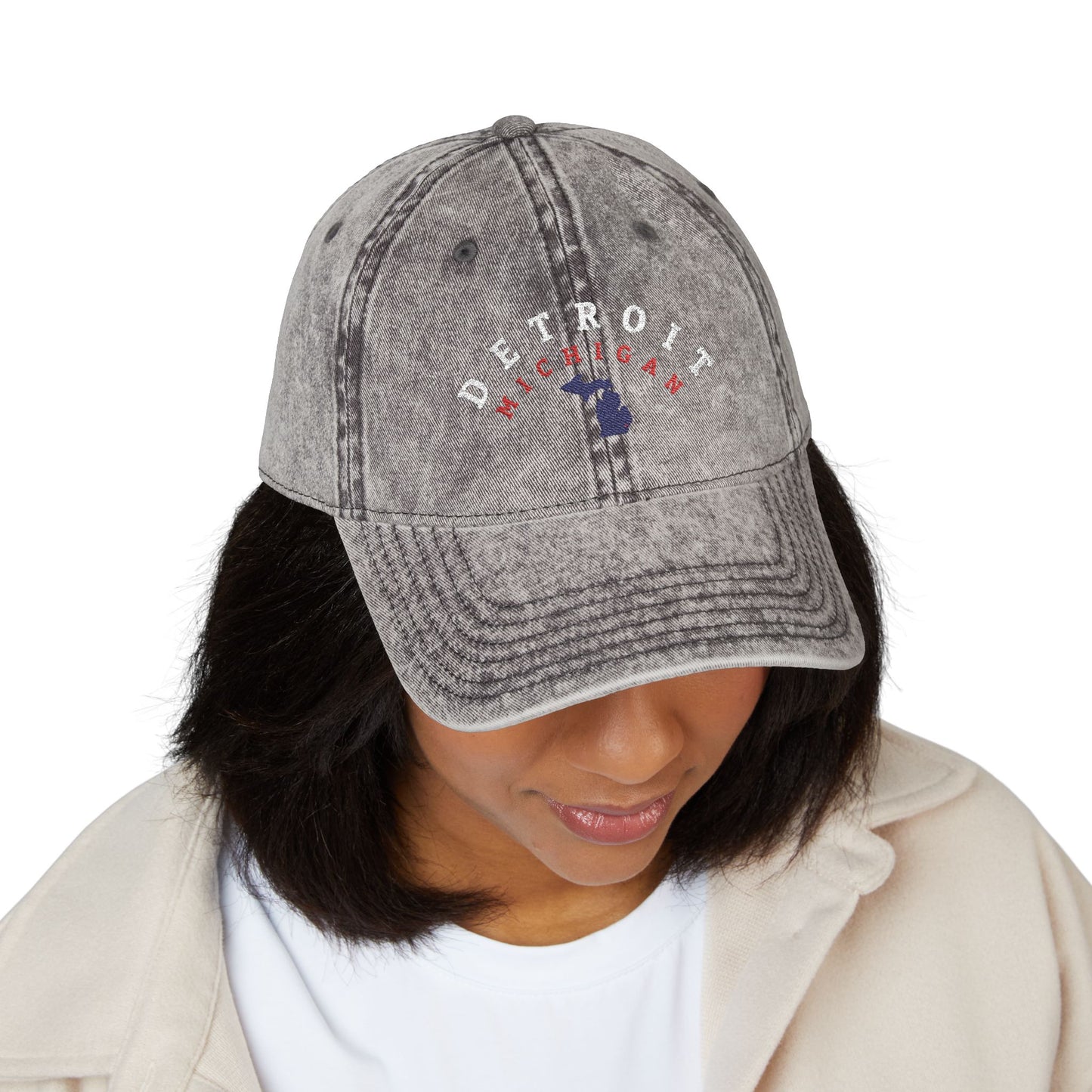 Vintage Distressed Embroidered Baseball Cap — Detroit, Michigan