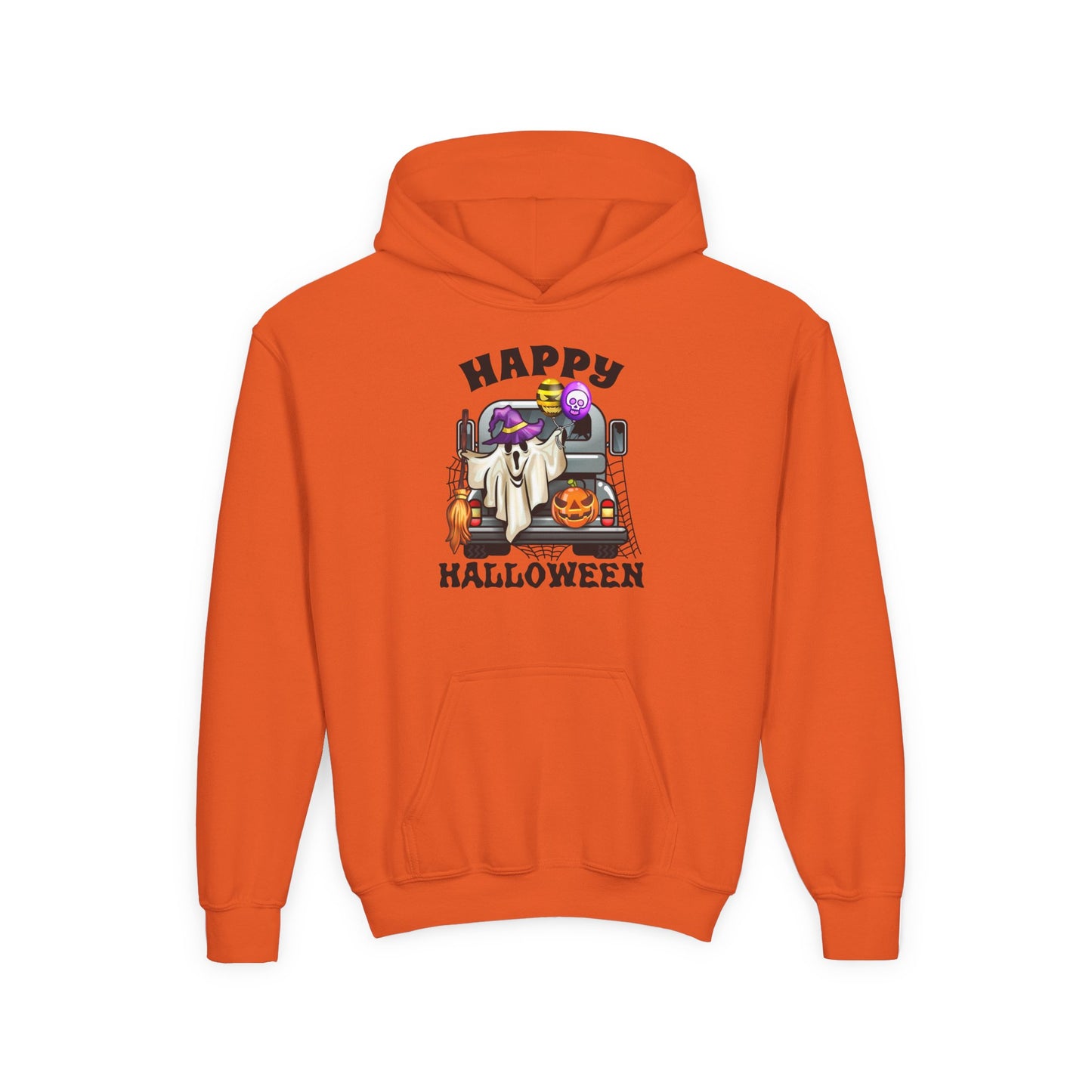 Youth Heavy Blend Hooded Sweatshirt: Trunk or Treat Happy Halloween