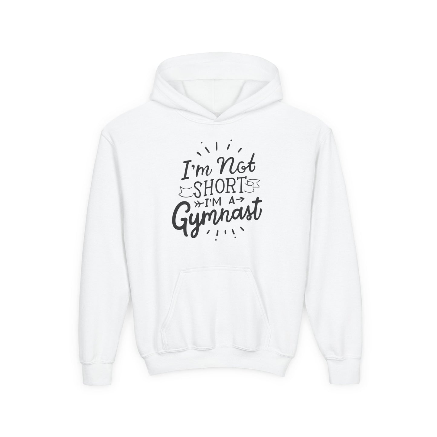 Youth Heavy Blend Hooded Sweatshirt: Gymnastics-I'm not short