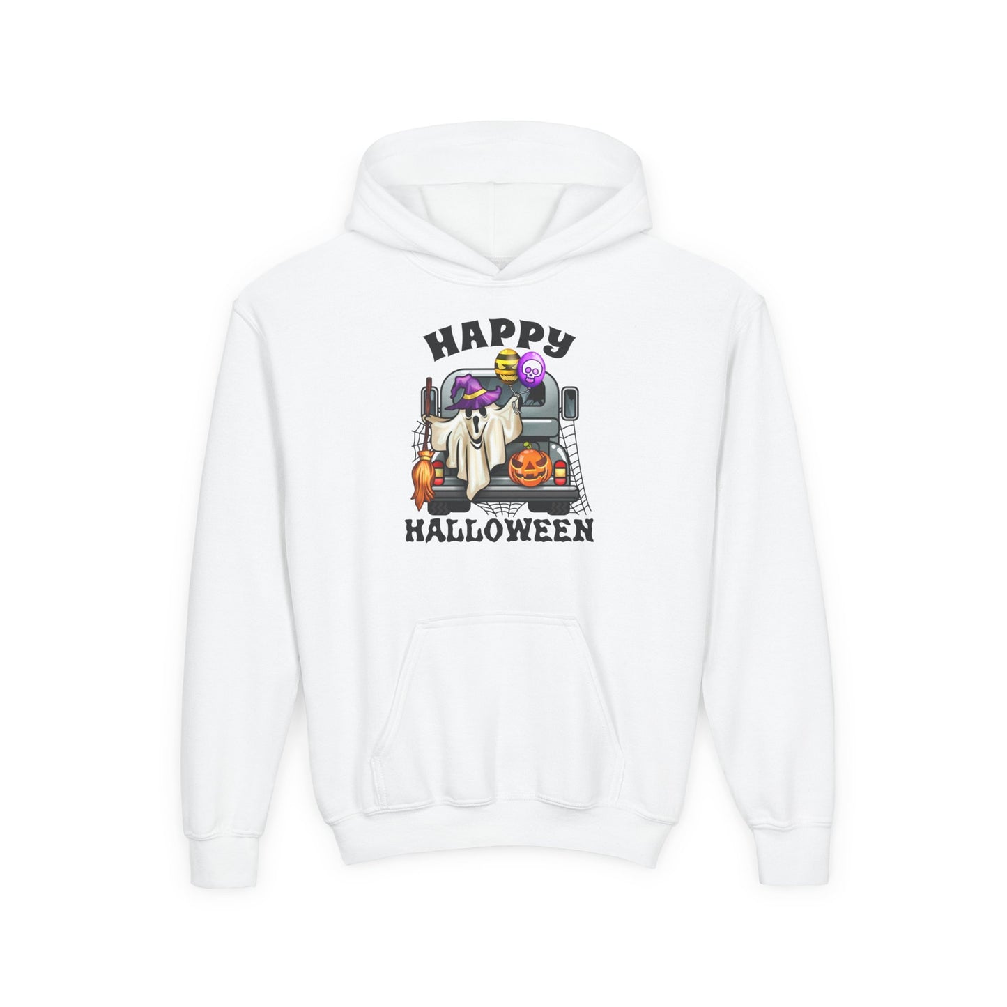 Youth Heavy Blend Hooded Sweatshirt: Trunk or Treat Happy Halloween