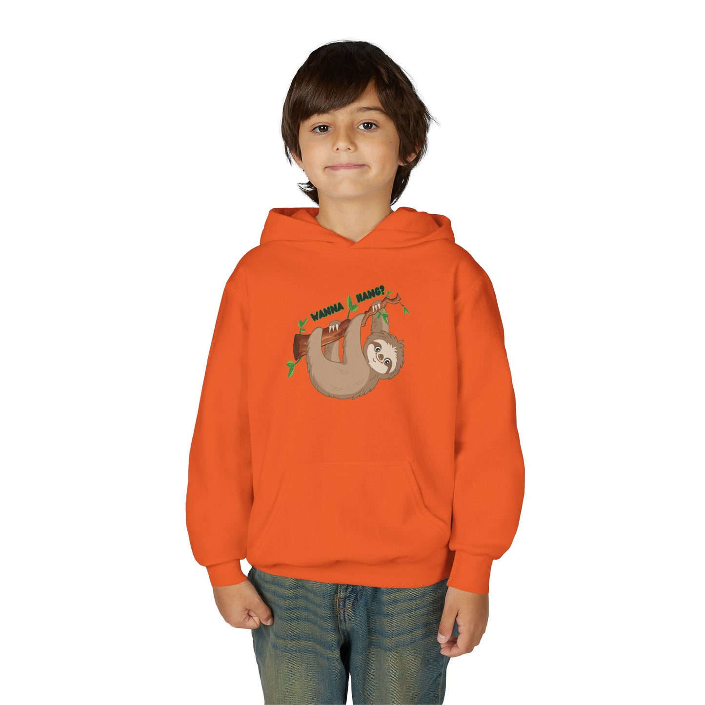 Youth Heavy Blend Hooded Sweatshirt: Sloth - Wanna hang?