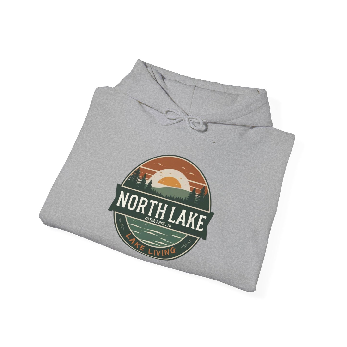 North Lake Hoodie Sweatshirt - Vintage Sunset Graphic