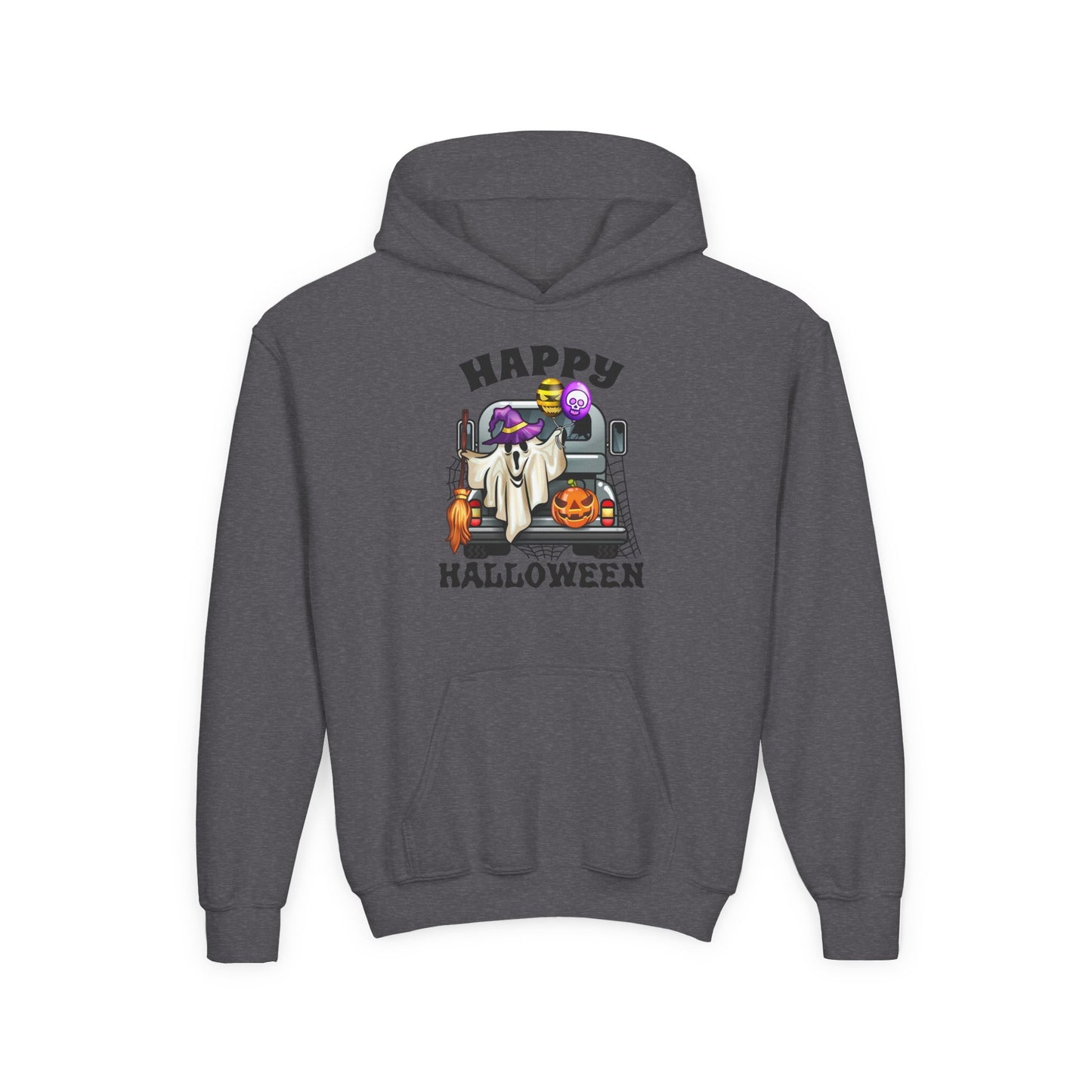 Youth Heavy Blend Hooded Sweatshirt: Trunk or Treat Happy Halloween