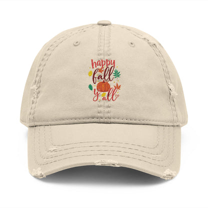 Baseball cap - Distressed / Embroidered - Happy Fall Y'all
